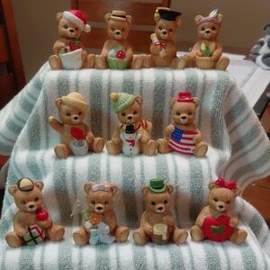 Home Interiors Festive Bear Figurines Set - Brown, Red, Green, Blue